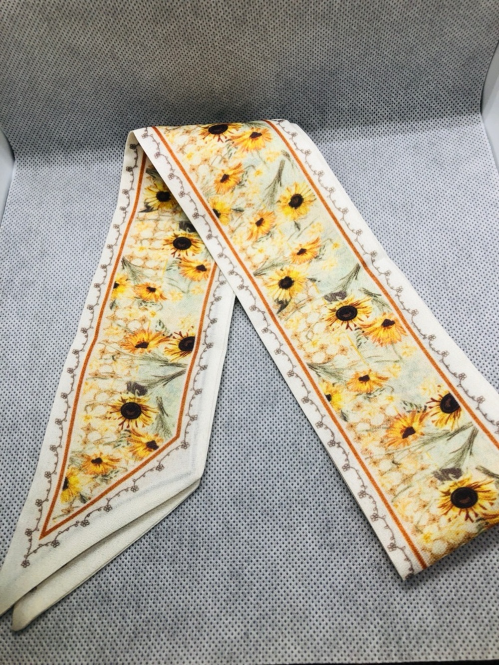 Sunflower Print Women’s Scarf Ribbon - Cream and Yellow